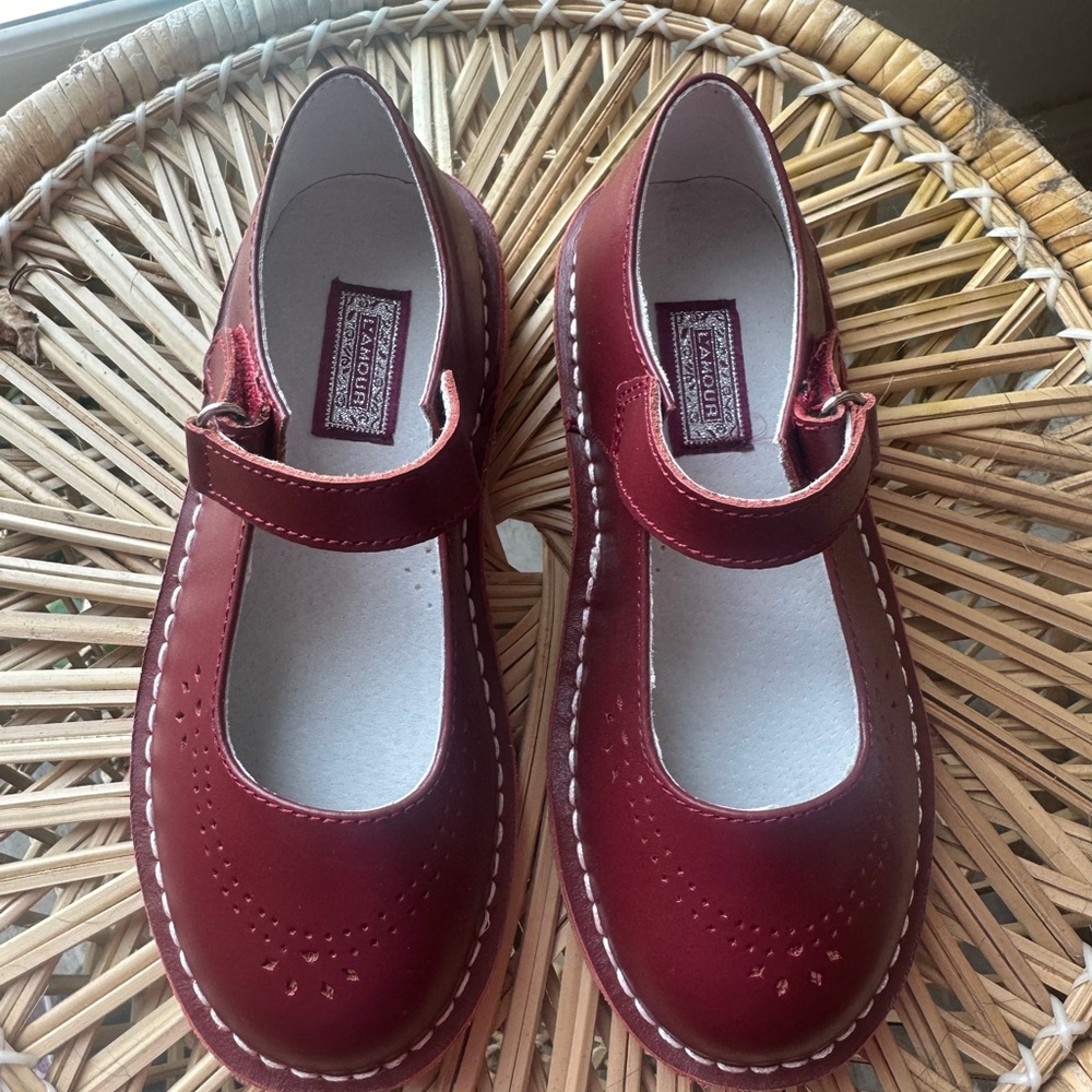 L’Amour Red Leather Mary Janes